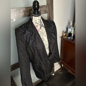 Chic Black Women's Blazer with Beaded Detail